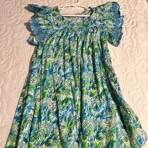 Lilly Pulitzer Green Blue Printed Flutter Sleeve Girls Dress